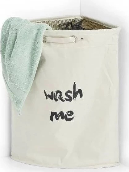 Zeller Present Textilní rohový koš na špinavé prádlo, uzavíratelný, 50l, krémový s nápisem WASH ME