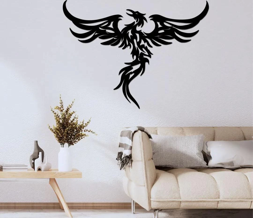 dřevo života Dřevěná dekorace Létající Fénix Rozměry (cm): 40x30, Zvolte barvu dekoru: Černá