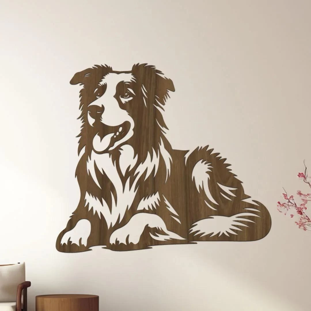 dřevo života Dřevěná dekorace psa BORDER COLLIE Rozměry (cm): 40x34, Zvolte barvu dekoru: Ořech