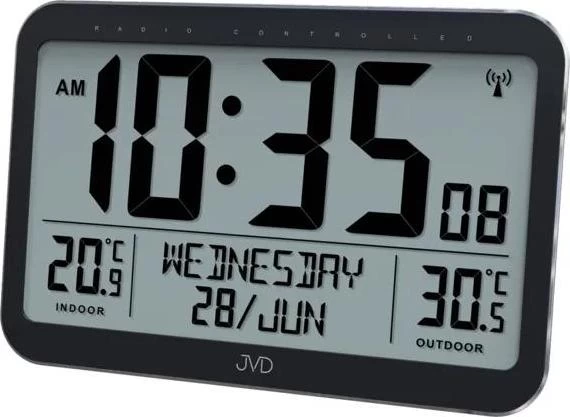 Elegantní digitální rádiem řízené hodiny se stříbrným rámečkem JVD RB9385