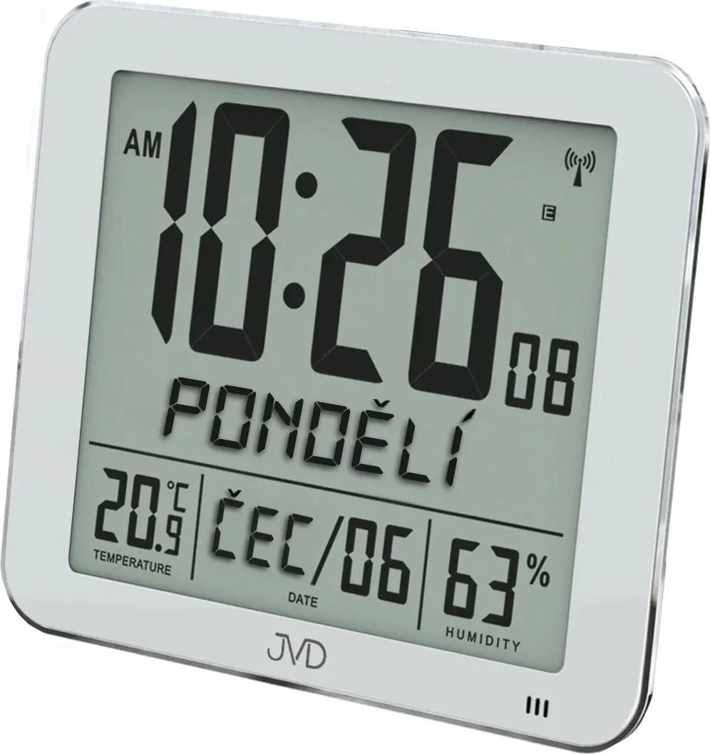 Velké rádiem řízené digitální hodiny s budíkem JVD stříbrné DH9335.1