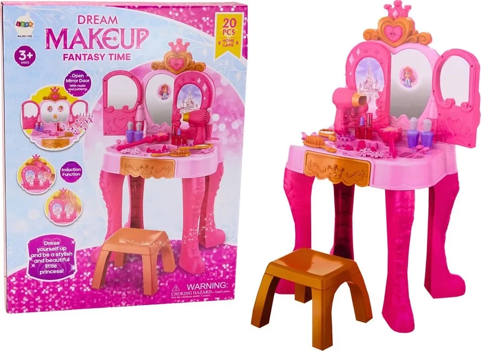 LEAN Toys Dětský toaletní stolek se senzorem gest, růžová