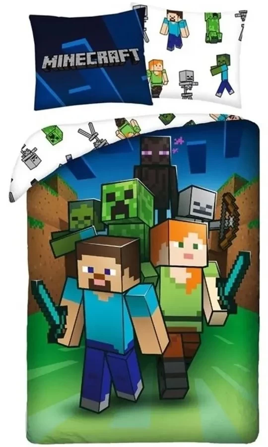 Bavlněné ložní povlečení Minecraft - motiv Útok - 100% bavlna - 70 x 90 cm + 140 x 200 cm