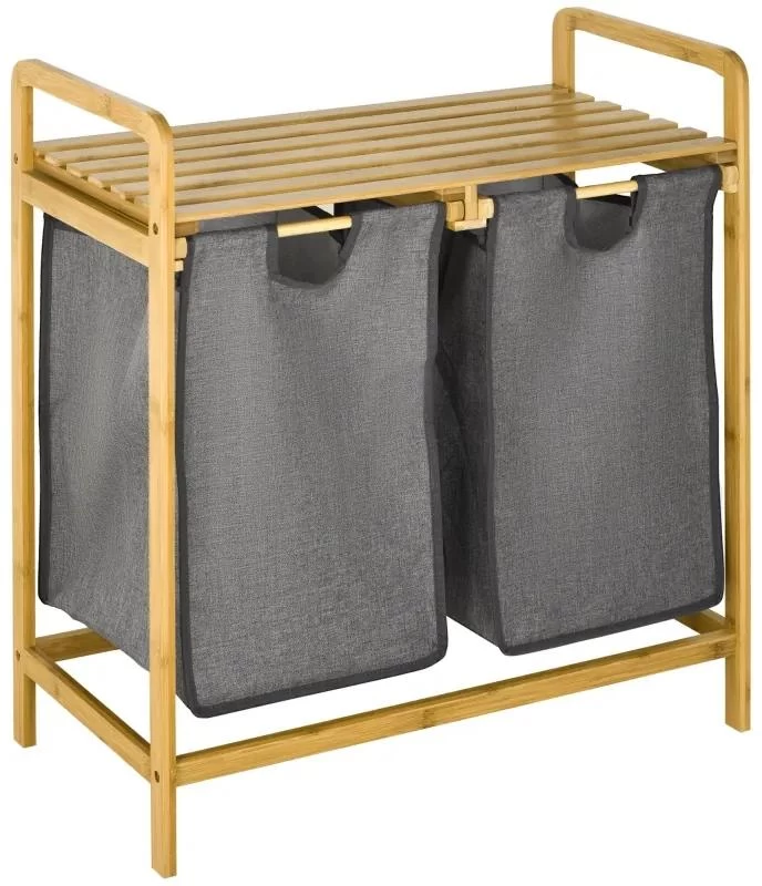 HOMCOM Koš na prádlo dvojitý, bambus a polyester, 63,5 x 33 x 73 cm 850-254V00CG