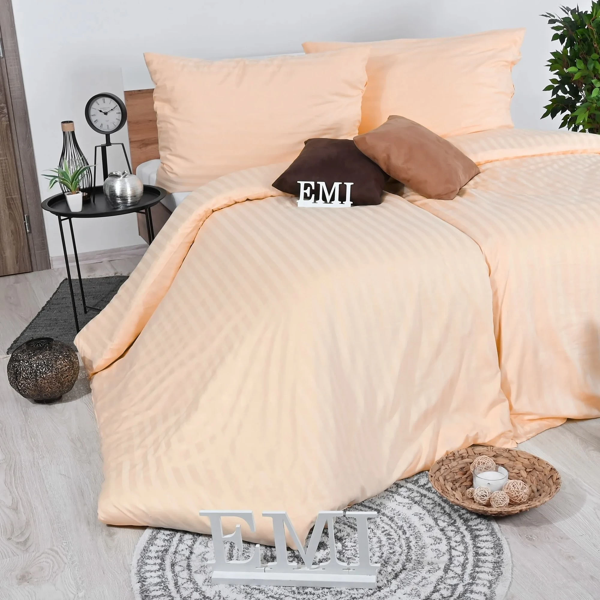 Povlečení damaškové broskvové EMI: Standardní set jednolůžko obsahuje 1x 200x140 + 1x 90x70