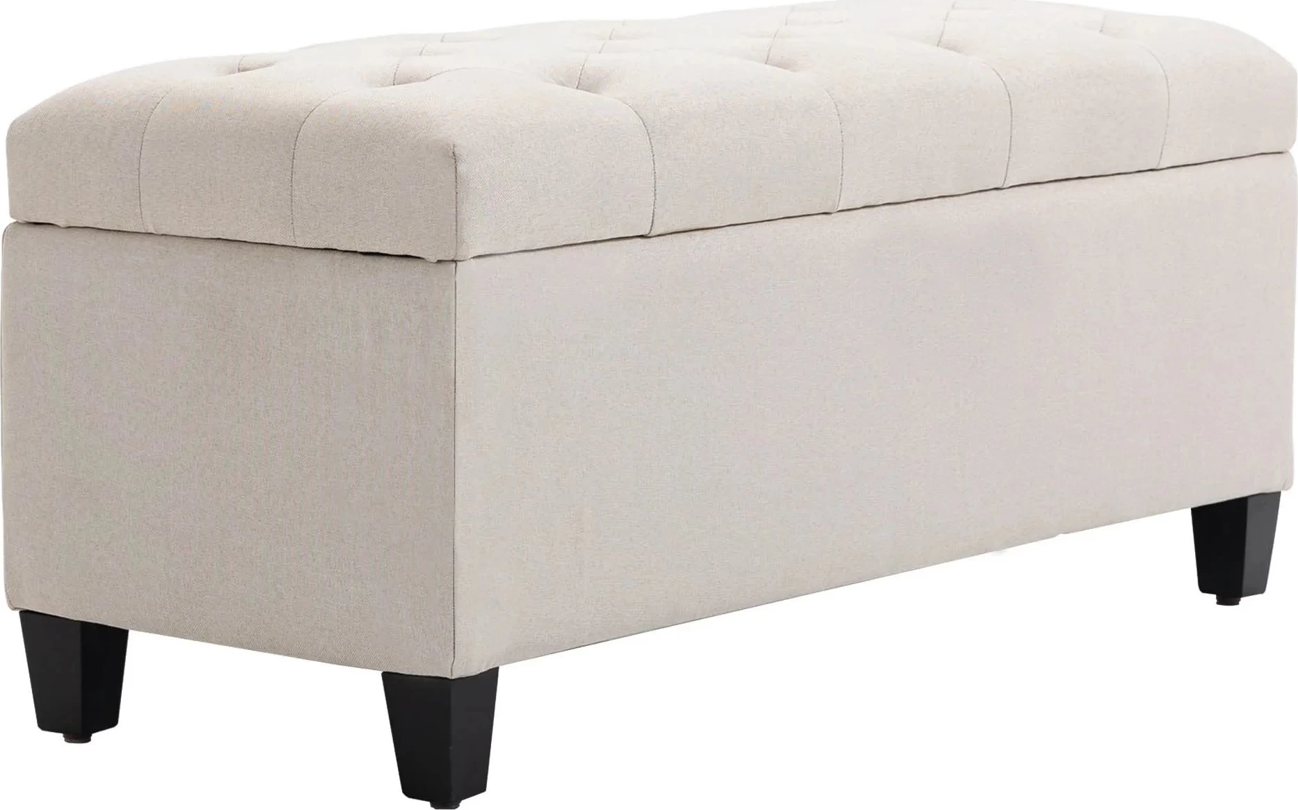 HOMCOM Lavice Čalouněná lavice s úložným prostorem, truhla, polyester podobný lnu, kaučukové dřevo, krémově bílá, 100 x 40 x 44 cm| Aosom