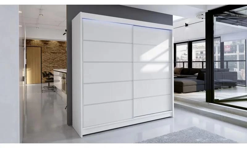 Posuvná skříň Bar IV, Barva: bílá, Osvětlení: osvětlení LED RGB - barevné