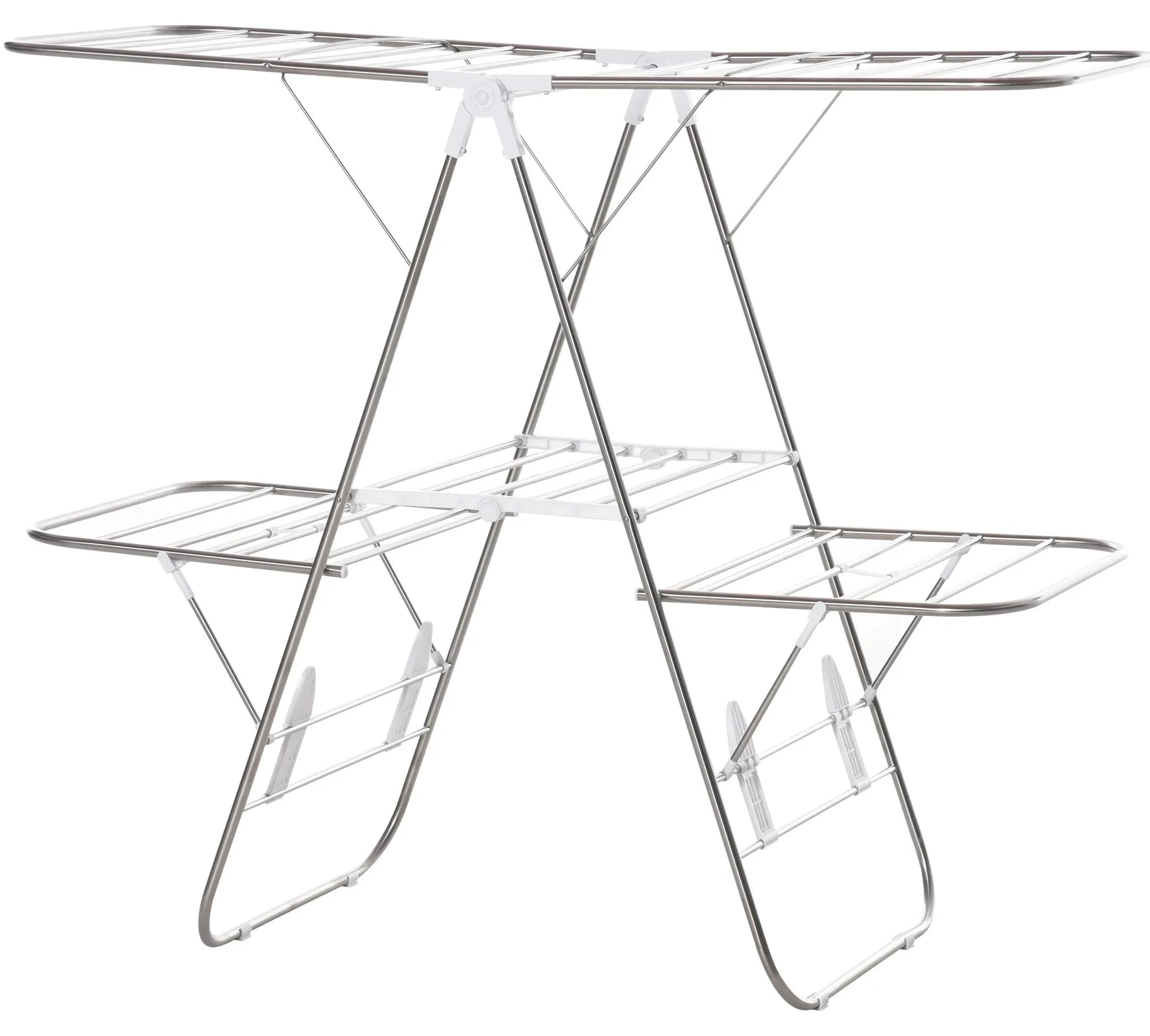 HOMCOM Skládací třístupňový křídlový sušák na prádlo z nerezové oceli a plastu ve stříbrné/bílé barvě 138x60,5x112cm, ideální pro domácnost | Aosom.de