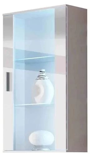 Vitrína závěsná Boho B2, Osvětlení: osvětlení LED RGB - barevné, Barva: bílá / bílá lesk