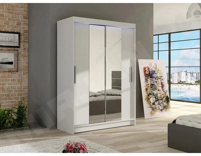 Skříň s posuvnými dveřmi a zrcadlem Ada II, Barva: bílá / zrcadlo, Osvětlení: osvětlení LED RGB - barevné