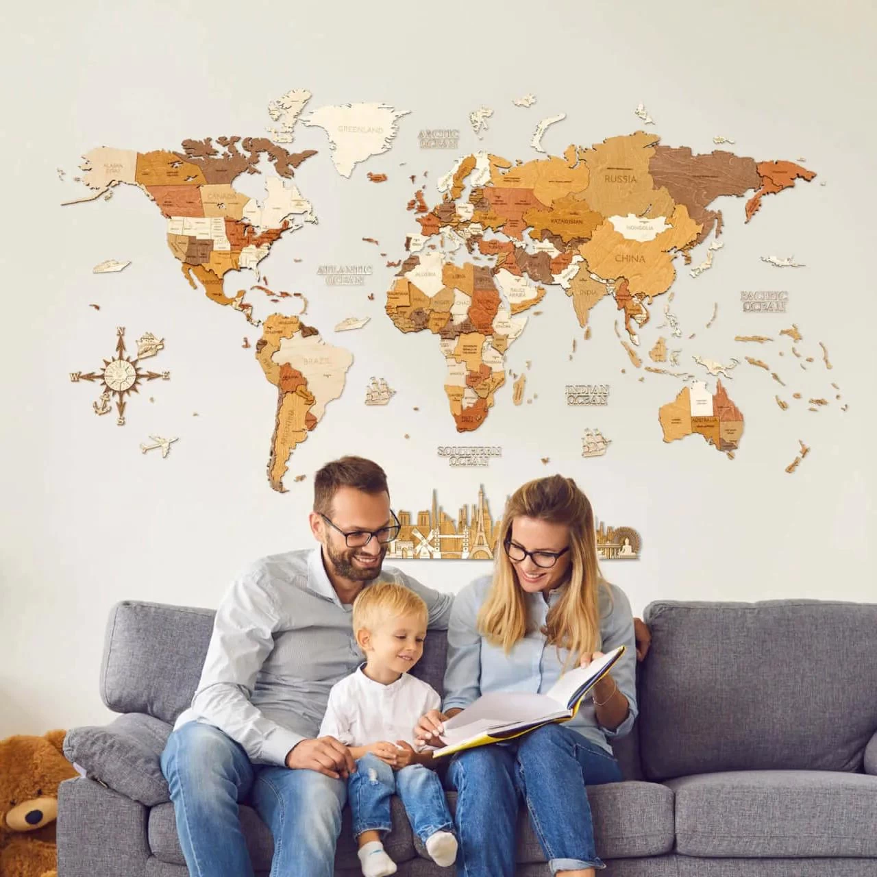 68travel Nástěnná dřevěná mapa světa Rozměr dřevěné mapy: Velká - 120x60 cm, Styl mapy: Cestovatel, Jazyk: Slovenština