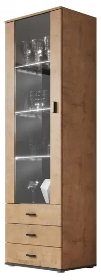 Vysoká vitrína Boho B1, Osvětlení: osvětlení LED RGB - barevné, Barva: dub lefkas + dub lefkas + černá